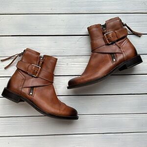 Ecco Sartorelle 25 Brown Leather Ankle Boot Buckle Strap size 8